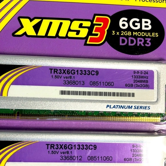 Corsair PC Memory XMS3 6GB DDR3 New in open package 3 x 2 GB Modules - Picture 2 of 5